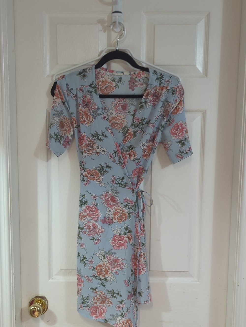 Floral Wrap Dress in Light Blue